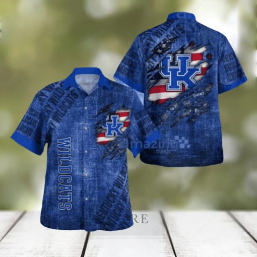 Kentucky Wildcats American Flag Retro Printed Button Down Tropical Hawaiian Shirt