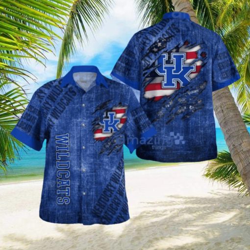 Kentucky Wildcats American Flag Retro Printed Button Down Tropical Hawaiian Shirt