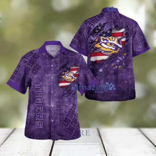 Lsu Tigers American Flag Retro Printed Button Down Tropical Hawaiian Shirt