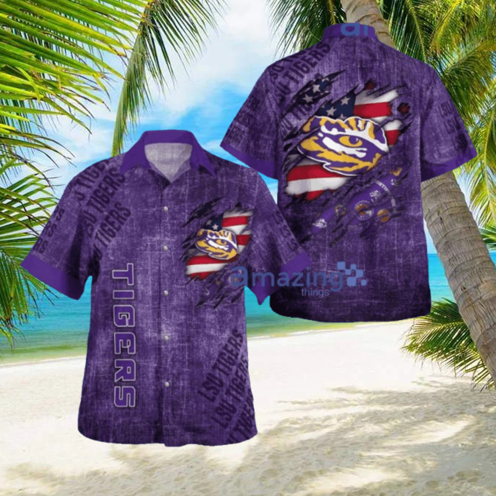 Lsu Tigers American Flag Retro Printed Button Down Tropical Hawaiian Shirt Lsu Tigers American Flag Retro Printed Button Down Tropical Hawaiian Shirt