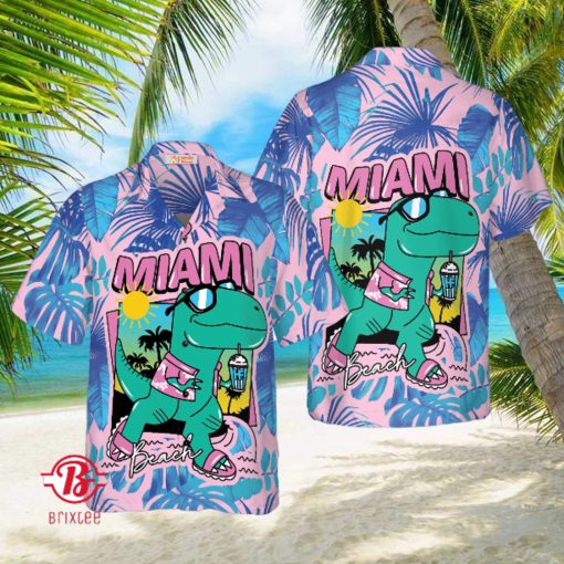 Miami South Beach Cool T  Rex Dinosaur Hawaiian Shirt