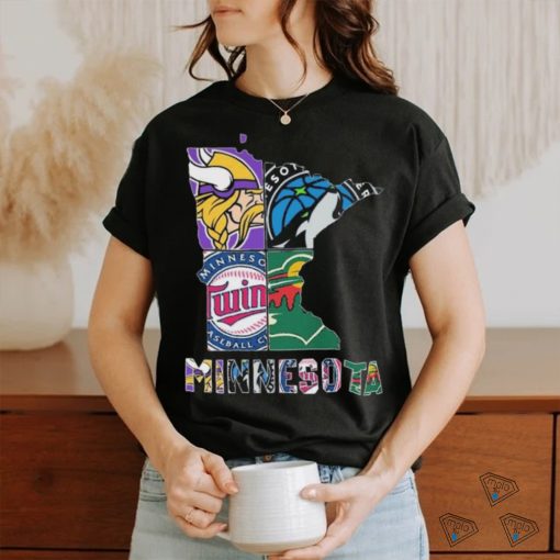 Minnesota Maps Sports Teams Logo 2024 Shirt