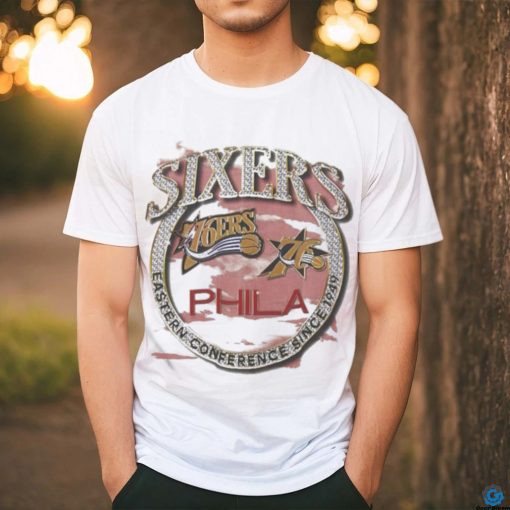 Mitchell & Ness Tan Philadelphia 76ers Hardwood Classics Vintage Soul Crown Jewels T shirt