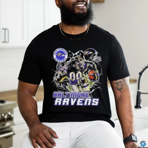 Official Mascot Breaking Through Wall Baltimore Ravens Vintage T shirt