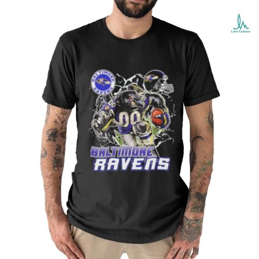 Official Mascot Breaking Through Wall Baltimore Ravens Vintage T shirt