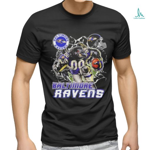 Official Mascot Breaking Through Wall Baltimore Ravens Vintage T shirt