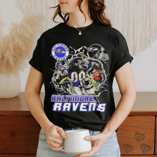 Official Mascot Breaking Through Wall Baltimore Ravens Vintage T shirt