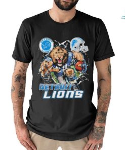 Official Mascot Breaking Through Wall Detroit Lions Vintage T shirt