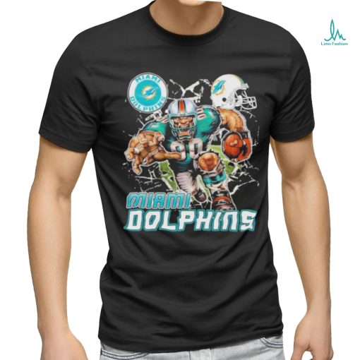 Official Mascot Breaking Through Wall Miami Dolphins Vintage T shirt