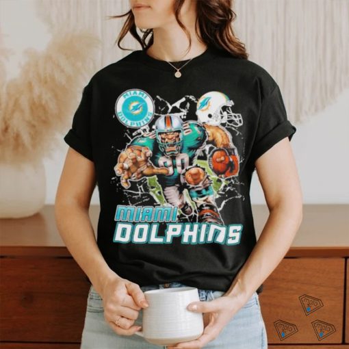 Official Mascot Breaking Through Wall Miami Dolphins Vintage T shirt