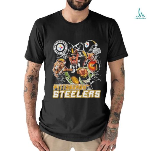 Official Mascot Breaking Through Wall Pittsburgh Steelers Vintage T shirt