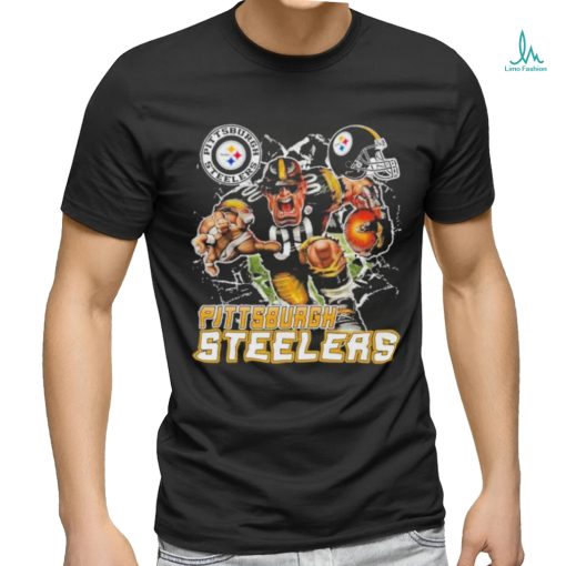 Official Mascot Breaking Through Wall Pittsburgh Steelers Vintage T shirt