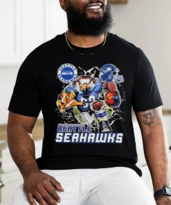 Official Mascot Breaking Through Wall Seattle Seahawks Vintage T shirt