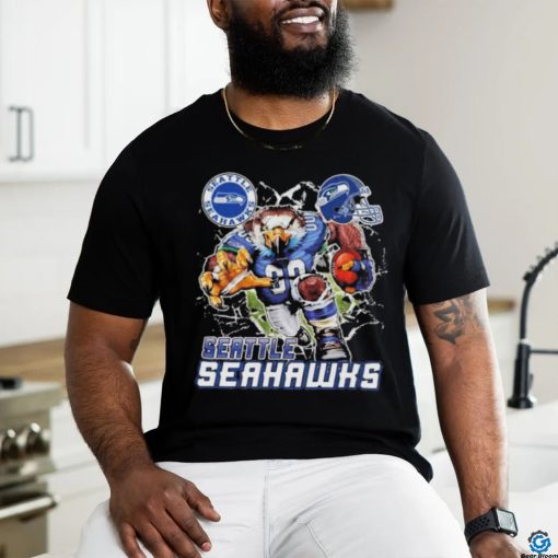 Official Mascot Breaking Through Wall Seattle Seahawks Vintage T shirt