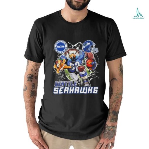 Official Mascot Breaking Through Wall Seattle Seahawks Vintage T shirt