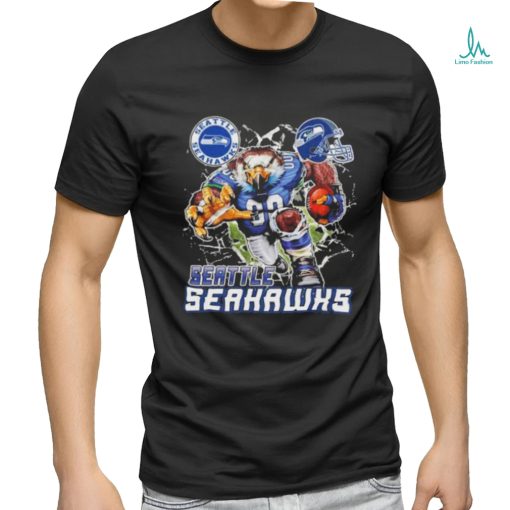 Official Mascot Breaking Through Wall Seattle Seahawks Vintage T shirt