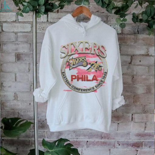 Official Mitchell & Ness Tan Philadelphia 76ers Hardwood Classics Vintage Soul Crown Jewels Tee Shirt