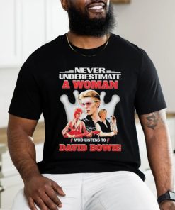 Official Never Underestimate A Woman Who Listens To David Bowie Shirt