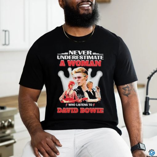 Official Never Underestimate A Woman Who Listens To David Bowie Shirt