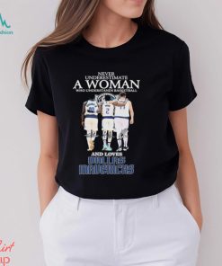 Official Never Underestimate A Woman Who Loves Dallas Mavericks signatures shirt