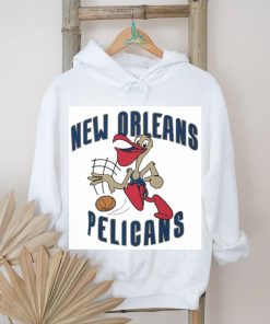 Official Po’ The Pelican Blue Gold Outline New Orleans Bird Basketball T shirt
