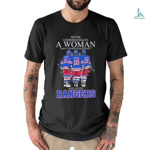 Official never Underestimate A Woman Who Understands Hockey And Loves New York Rangers 2024 Playoffs Signatures Shirt