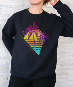 On Back Retro 80S 90S Vaporwave Tropical Sunset Palm Trees Long Sleeve Graphic Tee shirt