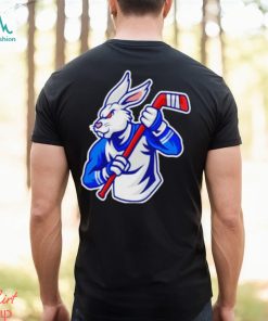 Rabbit hockey player mascot and sport pattern shirt