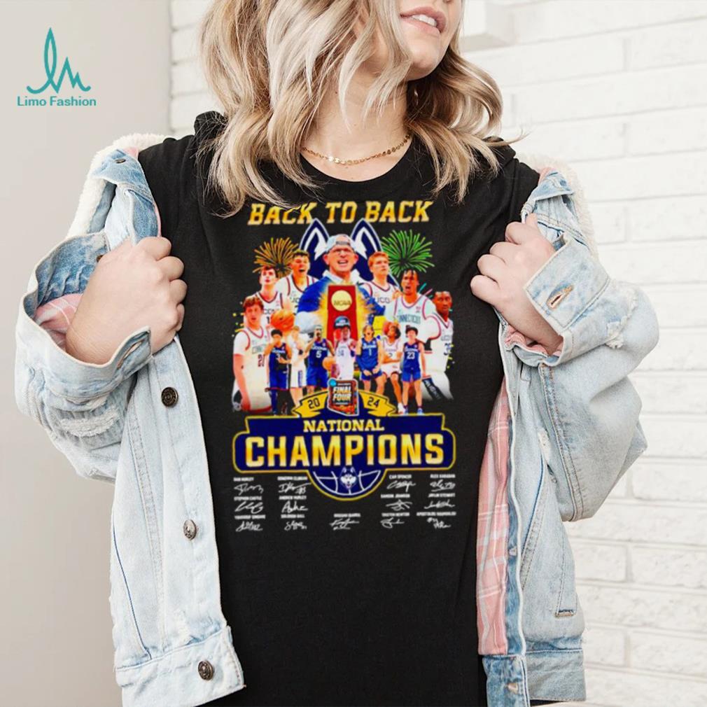 Uconn Huskies men’s basketball 2024 back to back national champions signatures shirt Uconn Huskies men’s basketball 2024 back to back national champions signatures shirt