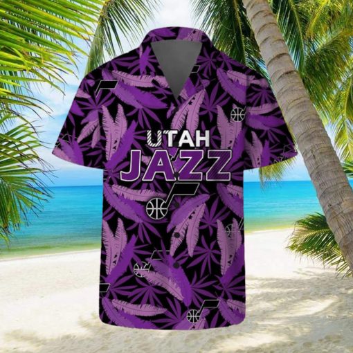 Utah Jazz Summer Hawaii Team Shirt Pattern Leaves Vintage Art Hawaiian Shirts And Beach Shorts