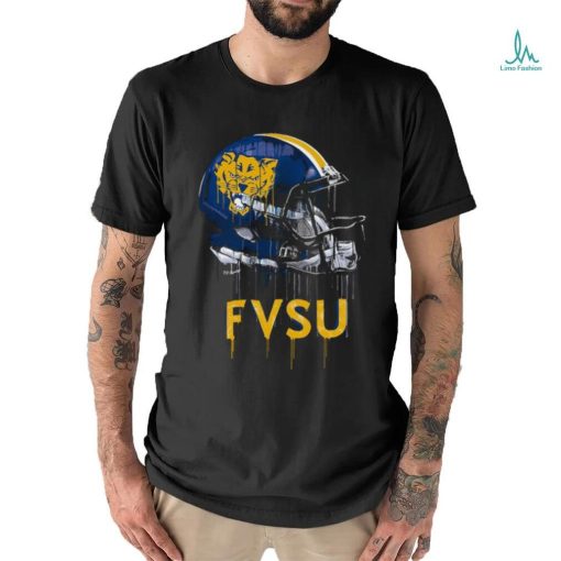 Youth Black Fort Valley State Wildcats Team Logo Dripping Helmet T Shirt