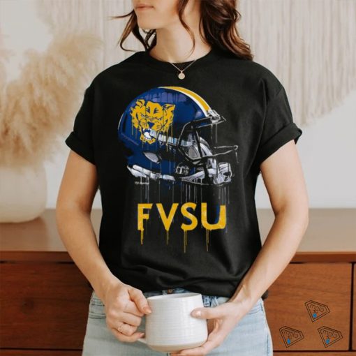 Youth Black Fort Valley State Wildcats Team Logo Dripping Helmet T Shirt