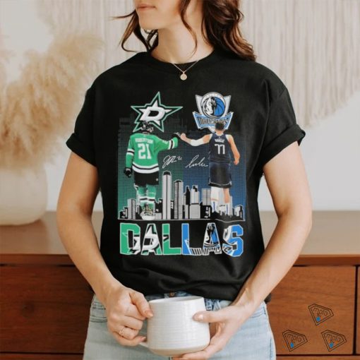 2024 Playoffs Luka Doncic And Jason Robertson Dallas City Sports Teams Signatures Shirt