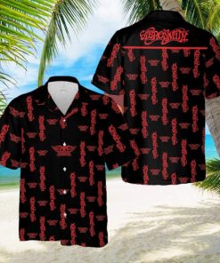 Aerosmith Music Band Logo Hawaiian Shirt Thunder And Guitar Black Red For Fans Gift Holidays