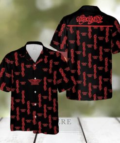 Aerosmith Music Band Logo Hawaiian Shirt Thunder And Guitar Black Red For Fans Gift Holidays