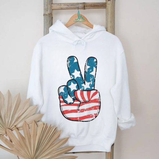 American Flag Peace Sign Hand 4th Of July Patriotic Shirt