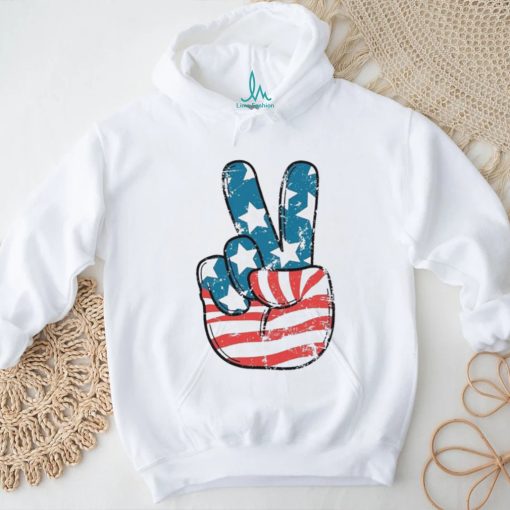 American Flag Peace Sign Hand 4th Of July Patriotic Shirt