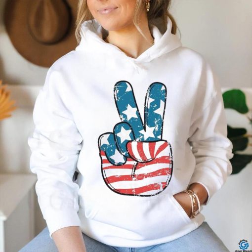 American Flag Peace Sign Hand 4th Of July Patriotic Shirt