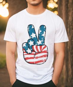 American Flag Peace Sign Hand 4th Of July Patriotic Shirt