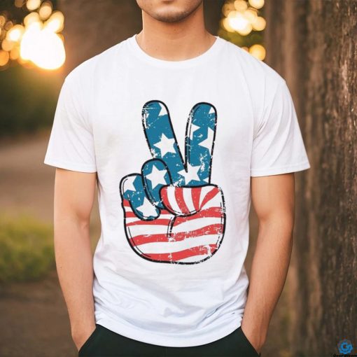 American Flag Peace Sign Hand 4th Of July Patriotic Shirt