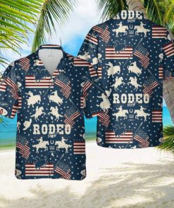 American Rodeo With Cowboys Riding Bulls And Horse Riders USA Flags Hawaiian Shirt