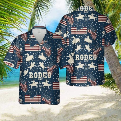 American Rodeo With Cowboys Riding Bulls And Horse Riders USA Flags Hawaiian Shirt