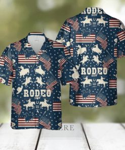 American Rodeo With Cowboys Riding Bulls And Horse Riders USA Flags Hawaiian Shirt