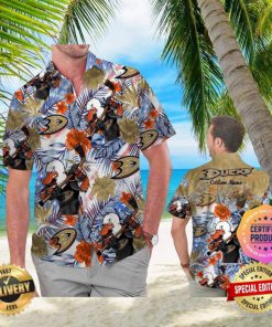 Anaheim Ducks America Flag Tropical Floral Aloha Hawaiian Shirt, Beach Shorts Custom Name For Men Women