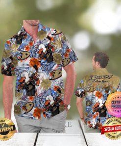 Anaheim Ducks America Flag Tropical Floral Aloha Hawaiian Shirt, Beach Shorts Custom Name For Men Women