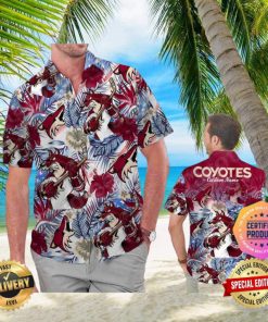 Arizona Coyotes America Flag Tropical Floral Aloha Hawaiian Shirt, Beach Shorts Custom Name For Men Women