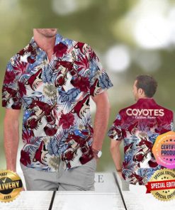 Arizona Coyotes America Flag Tropical Floral Aloha Hawaiian Shirt, Beach Shorts Custom Name For Men Women