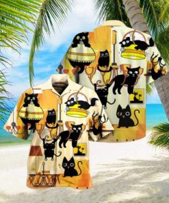 Black Cat Yellow Dinner Hawaiian Shirt