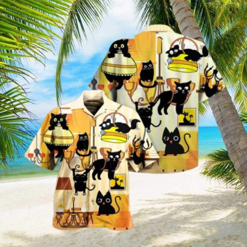 Black Cat Yellow Dinner Hawaiian Shirt