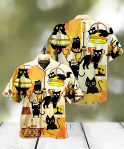 Black Cat Yellow Dinner Hawaiian Shirt